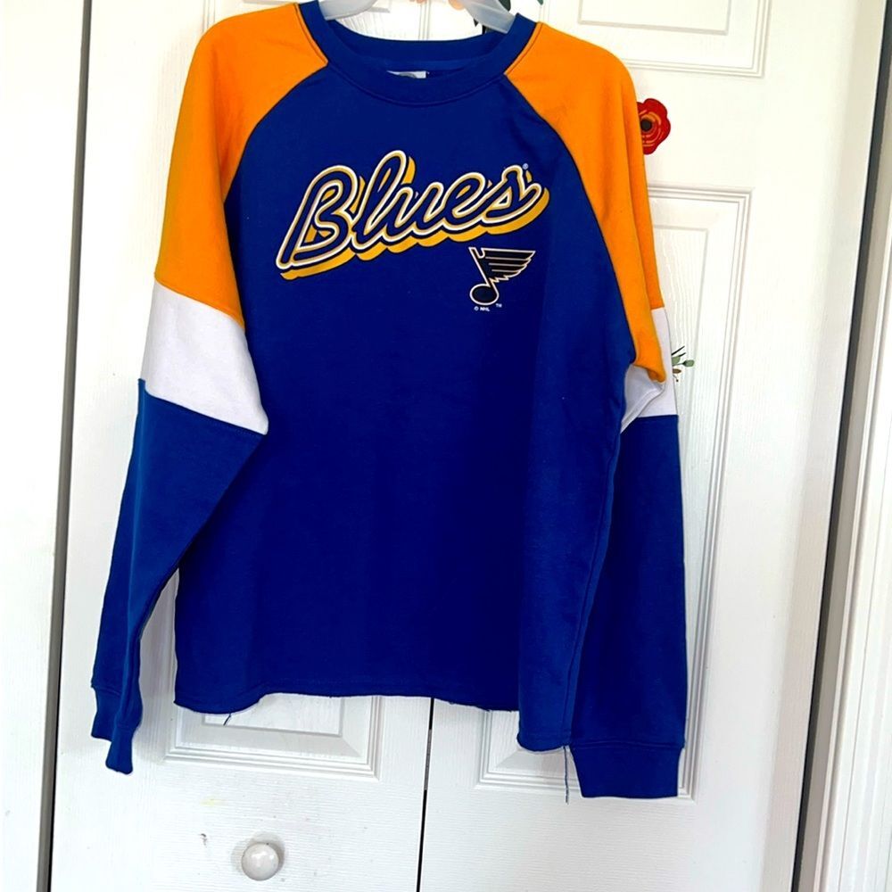 NHL ST.LOUIS BLUES Sweater L(12/14)Blue and Yellow Raw Hem NWT